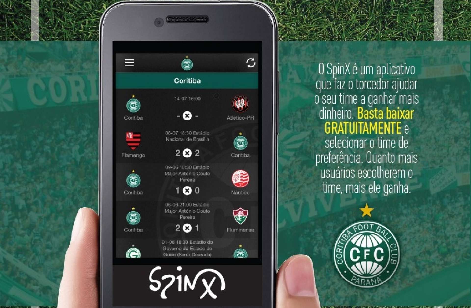 Baixe o SpinX app e saiba tudo sobre o Coxa