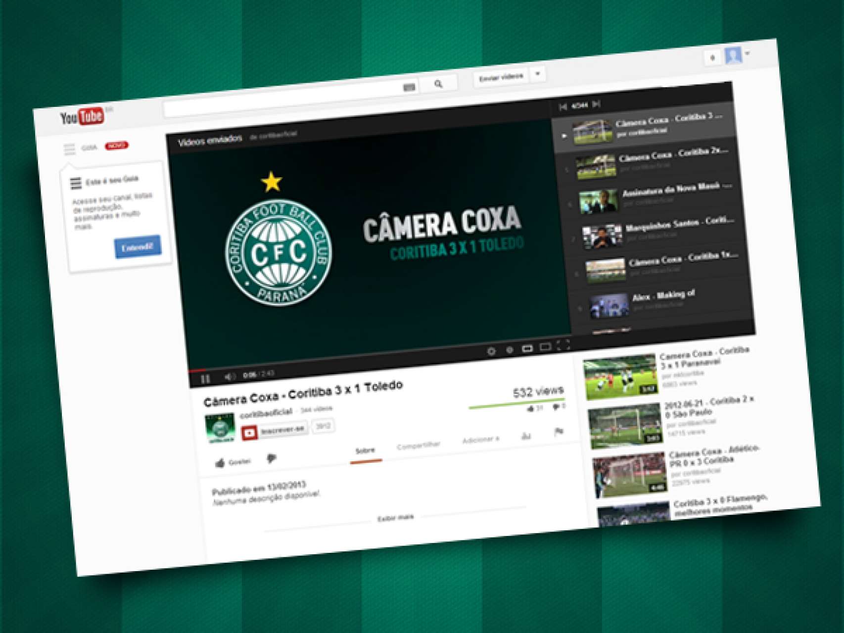 Fique ligado no Coritiba no Youtube